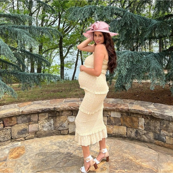 Pinkblush floral smocked bodycon midi dress nwot - Picture 6 of 14